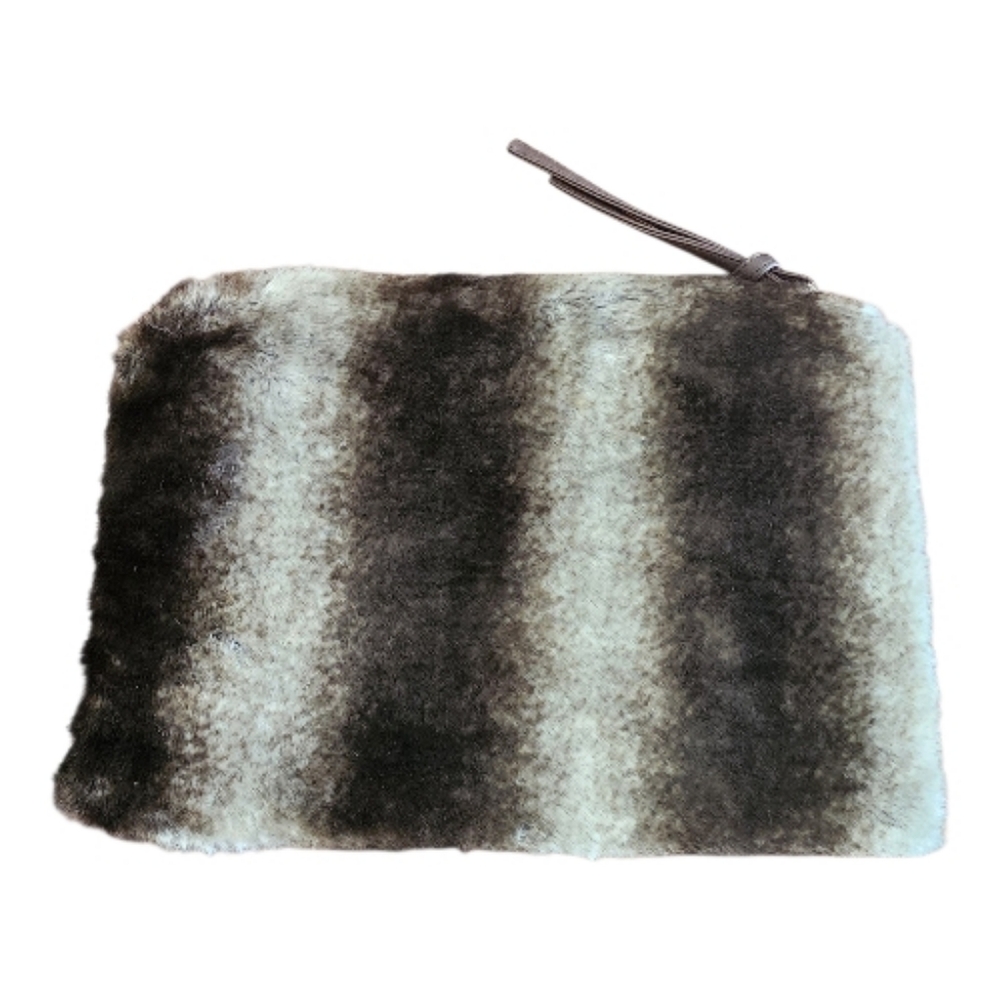 Max Studio Brown‎ And Cream Faux Striped Fur Clutch Bag